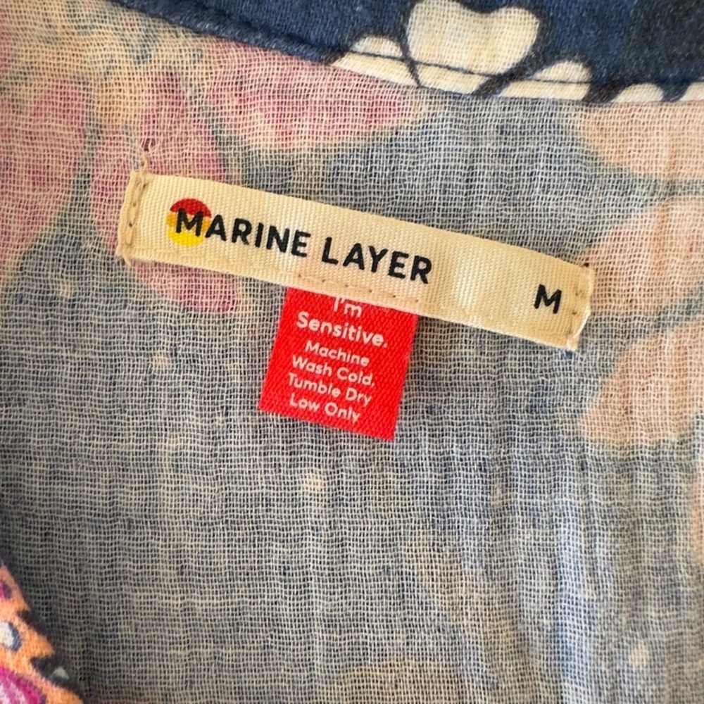 Marine Layer  Willow Long Sleeve V-neck Midi Dress-Cotton-Pockets-Batik Floral-M - Picture 7 of 16